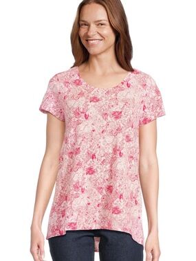 Lilly Pulitzer Pink Floral Short Sleeve Scoop Neck Top